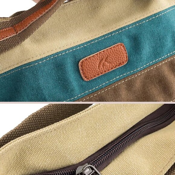 Canvas Handbag Multi-Color Striped Lattice Cross Body Shoulder Purse Bag Tote-Ha - Picture 5 of 7